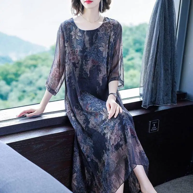 Summer Dress 2024 Print Chiffon Beach Loose Midi  Women Floral 5XL  Elegant Party Vestidos De Mujer Casual