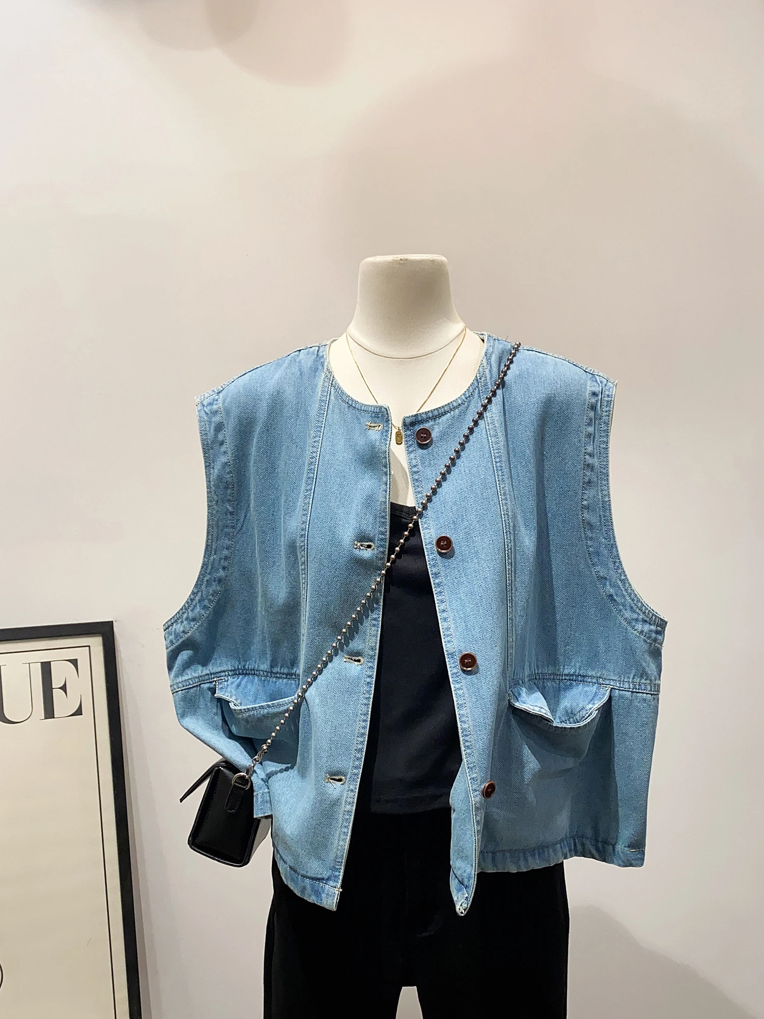 

Элегантный корейский топ-жилет с круглым вырезом для женщин, новинка весенней коллекции, модная многослойная верхняя одежда, стильный топ-майка