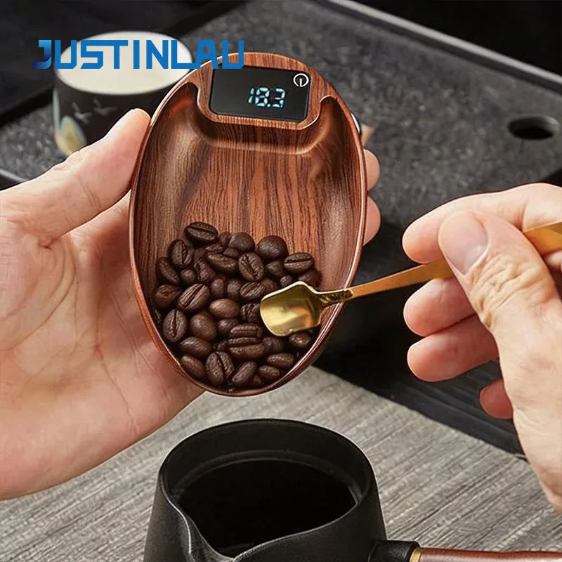 JUSTINLAU 1PC Coffee Bean Electronic Scale  Bean Tray Scale  0.1g High-precision Walnut Small Solid Wood Italian Coffee Scale