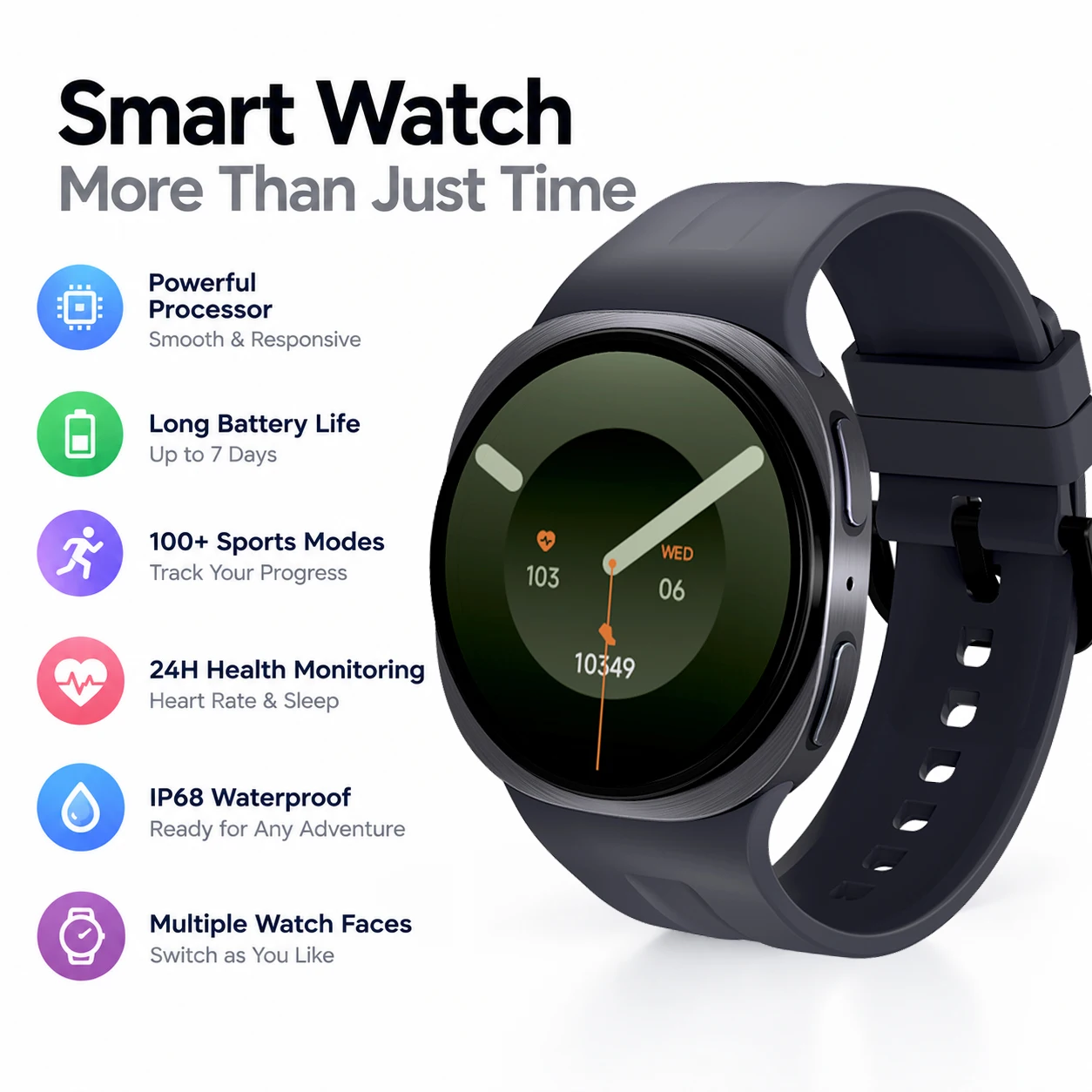Mini Smart Watch with Large Display and Health Tracking