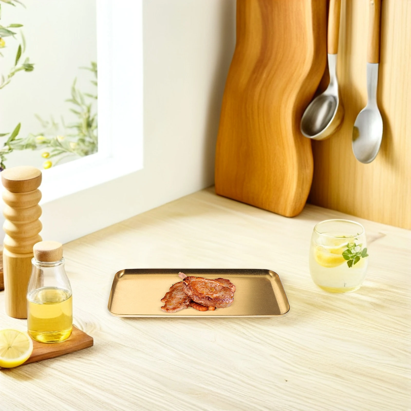 

2pcs Stainless Steel Serving Trays Vintage Gold Food Platters Baking Dessert Trays For Party Buffet Camping Appetizer