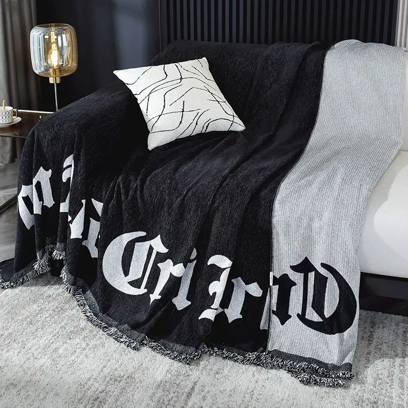 Fashion Letter Design Sofa Cover With Tassels Soft Throw Blanket Anti-cat Scratch Chair Sofa Cover For 1-4 Seater Home Decor
