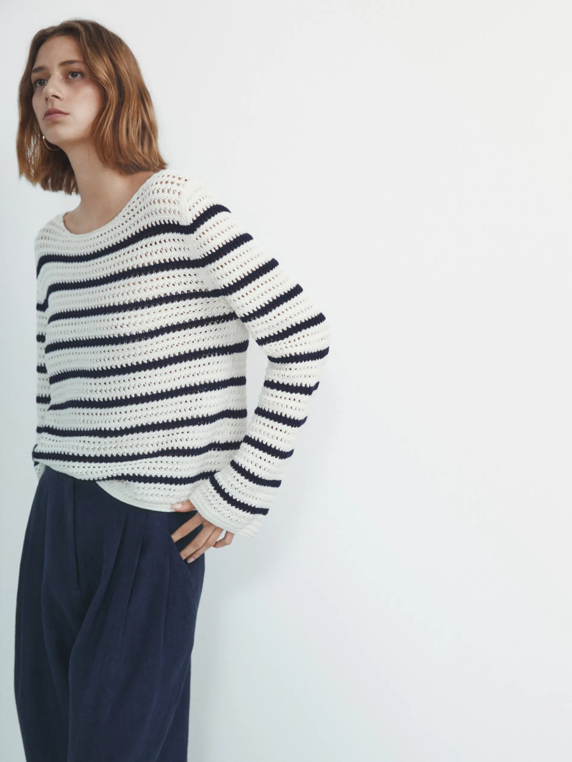 Ethereal MD 2023  autumn new style of Casual slouchy striped crocheted long-sleeved knitwear