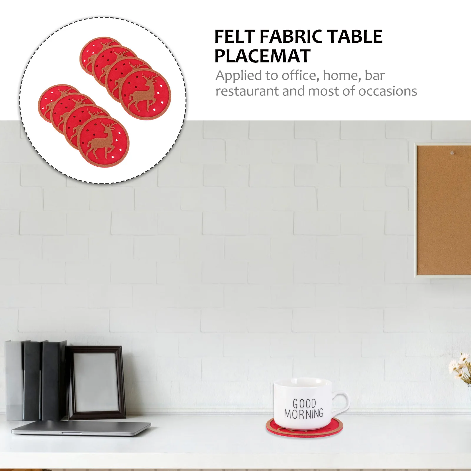 

10 pcs Elk Shaped Christmas Coasters Felt Fabric Drink Mat Water Resistant Non-Slip Table Protector For Home Office Bar