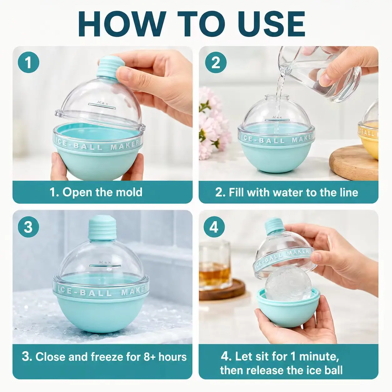 Single pack ice ball mold, compact and portable, perfect for making ice cubes for summer drinks and cocktails