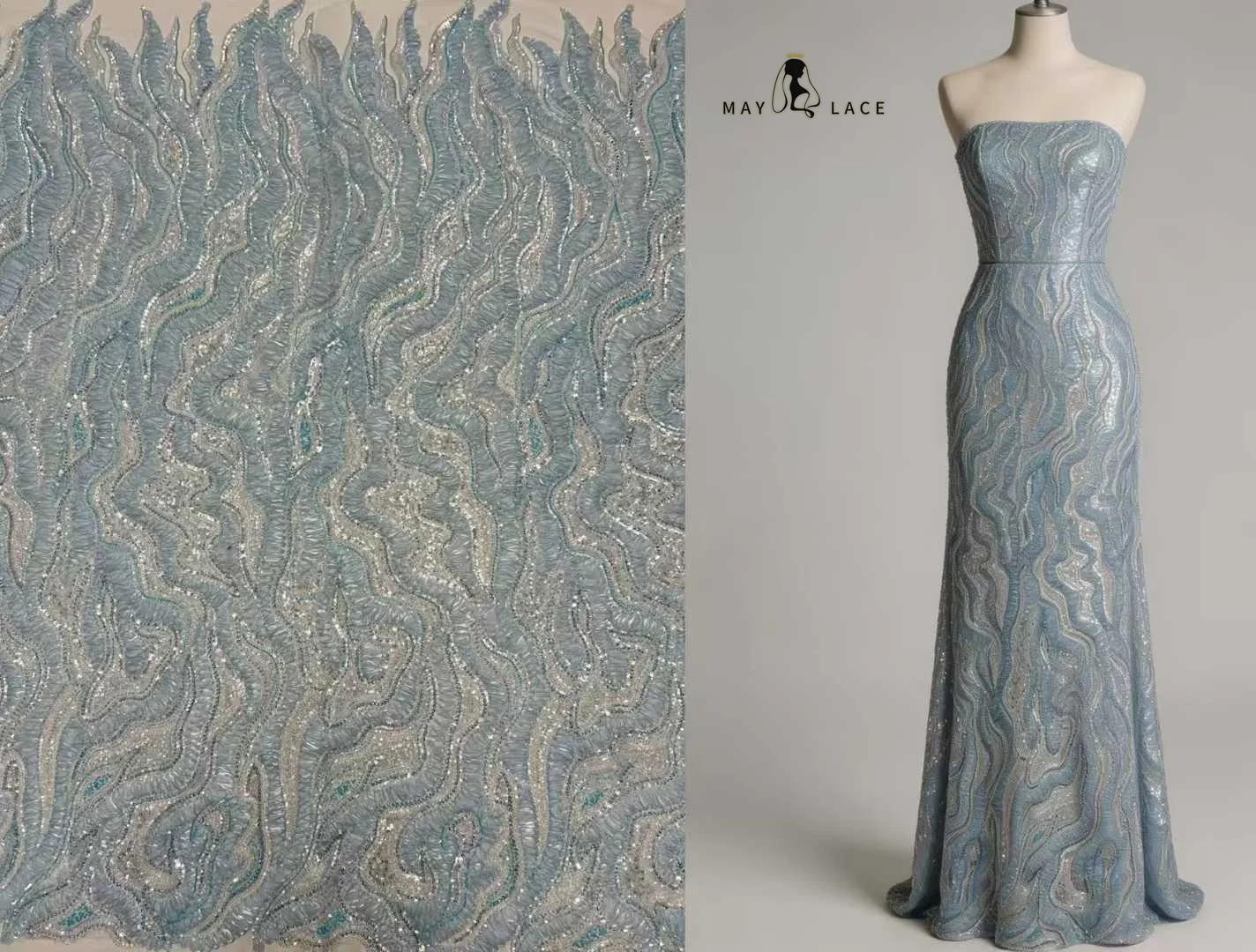 

2026 Elegant African Nigerian Fashion Beaded Lace High-end Luxury French Sequins 3D Mesh Lace Fabric Women's Evening Dress Party