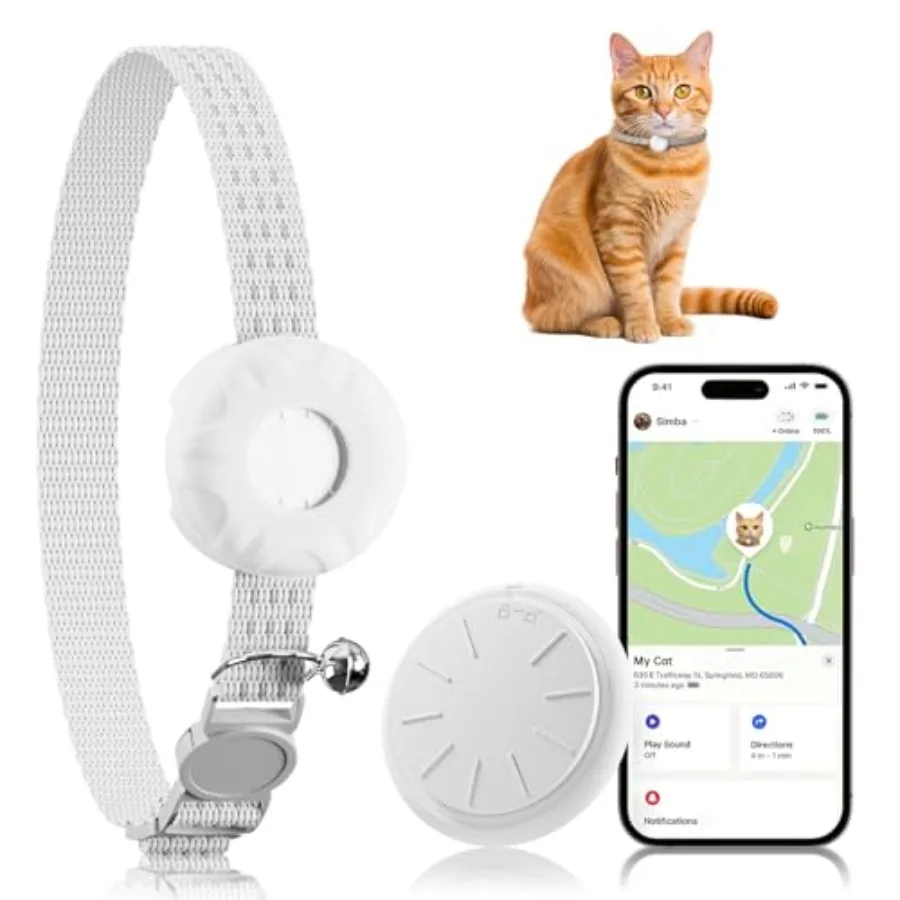 

Cat Tracker, GPS Tracker Compatible with Apple Find My App Only iOS , Waterproof Cat Tracker Collar with Bell and Safety Elasti