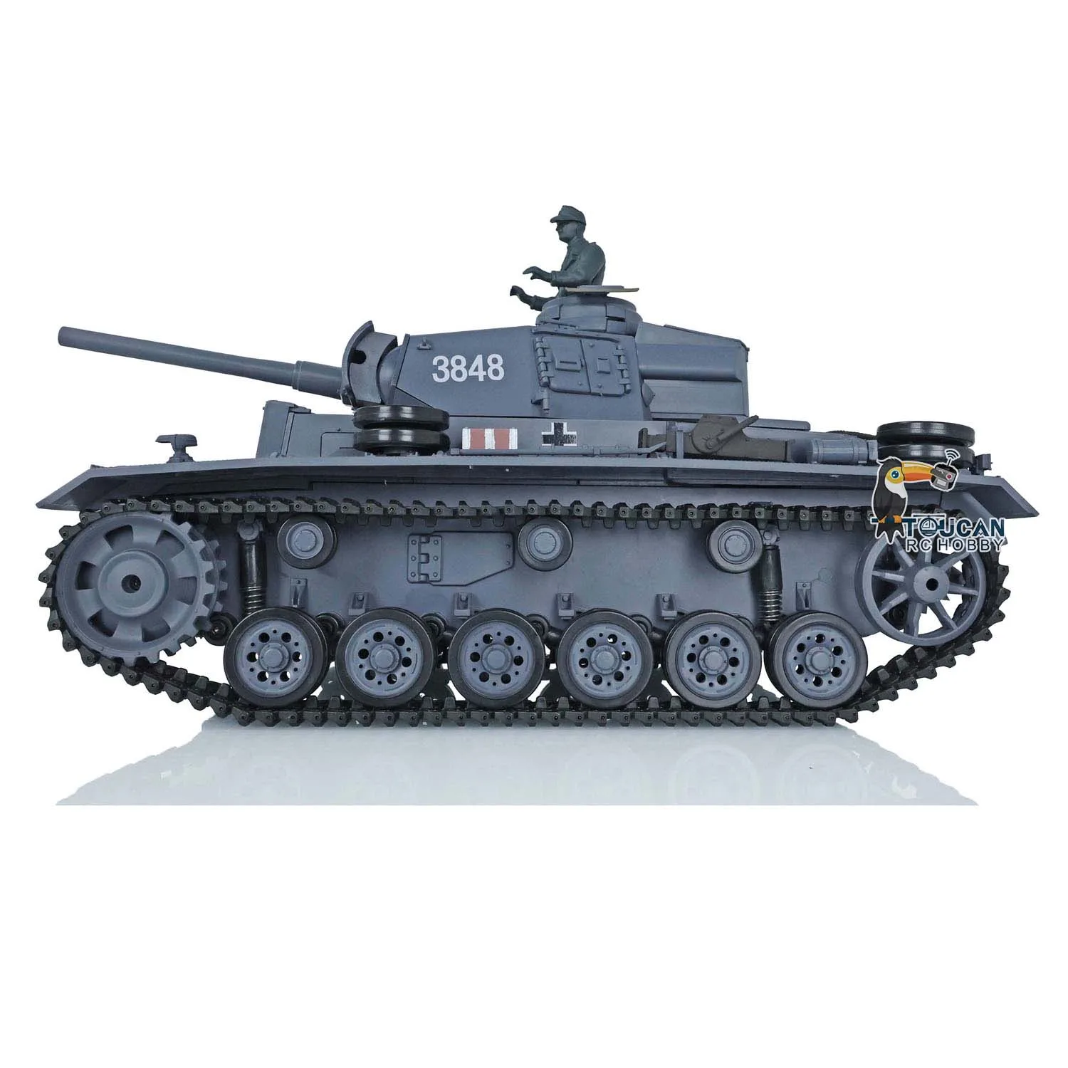 2.4グラムヘンロング1/16 7.0プラスチックドイツiii号戦車l rtrラジオ制御モデルrcタンク3848 360 ° タレットbbペレットTH17340-SMT4