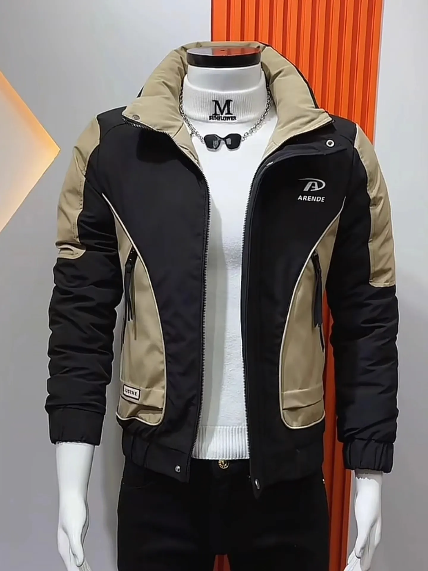 

Мужская зимняя утепленная теплая модная приталенная куртка с воротником-стойкой, в стиле колор-блок, повседневная, универсальная, из хлопка