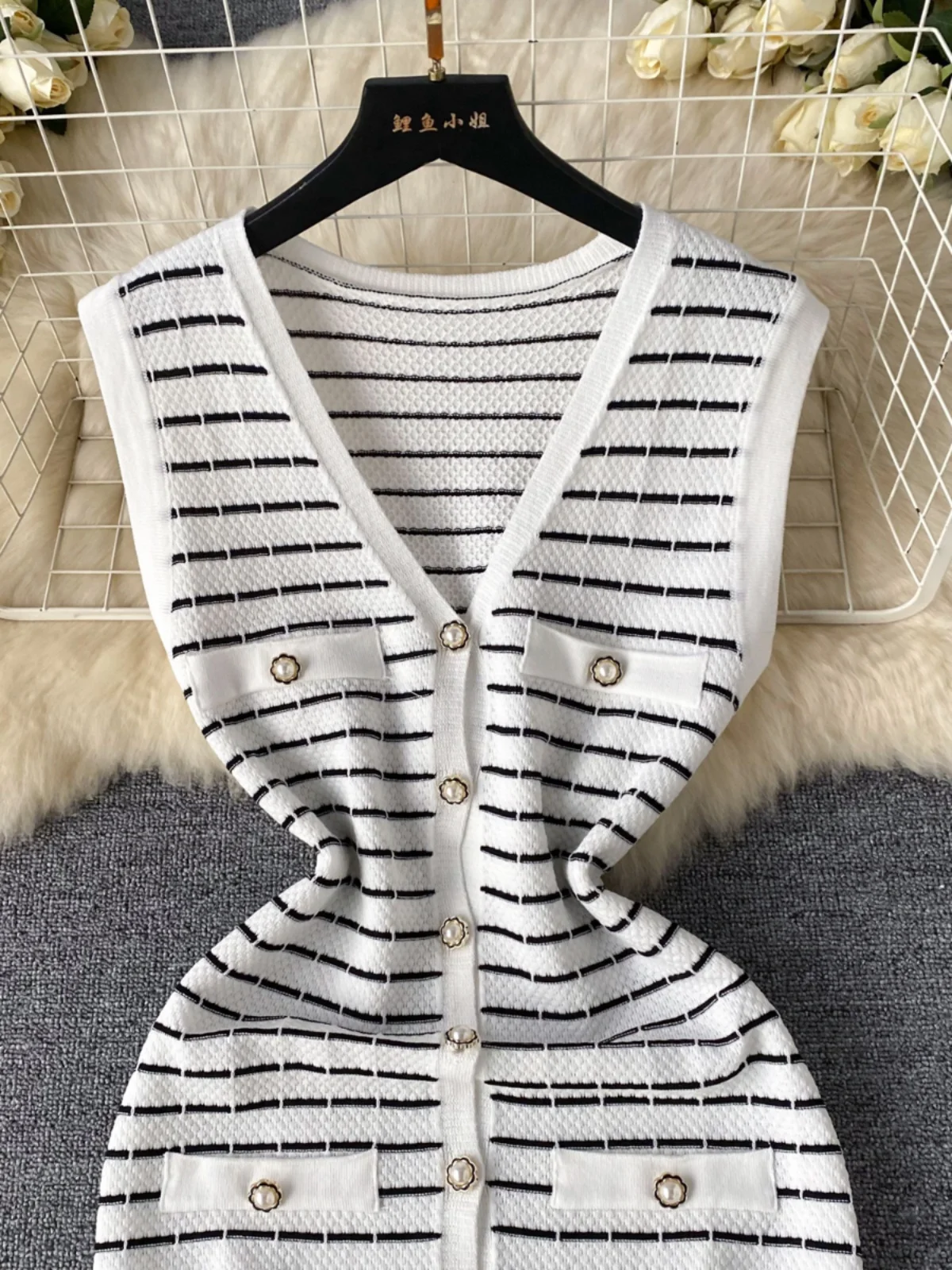 Ele rayé tricoté Long Dr femmes été haute Faion décontracté Midi gilet Dr Ladylike Quali Faionable Dr