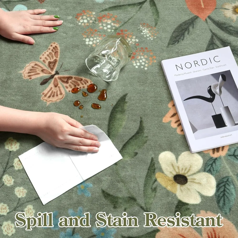 Bloemen wasbare 6x9 karpetten, zacht slaapkamertapijt voor woonkamer Ultradun antislip eetkamertapijt