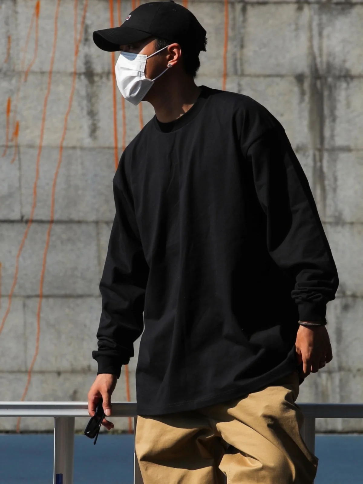 

Мужская футболка Heavyweight 300 Pou American West Coast Street Style с длинным рукавом, базовый слой, с маленьким воротником, весна-осень