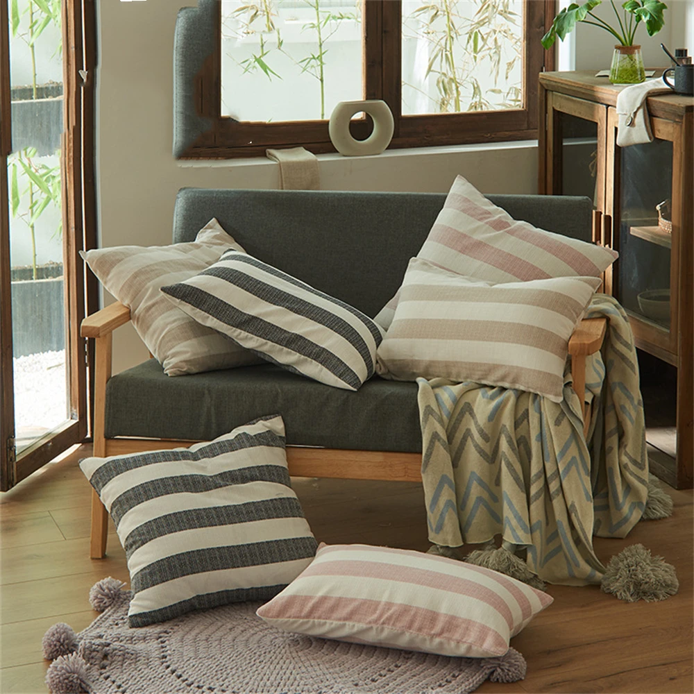 

Brand New Thick Cotton Linen Wide Striped Cushion Cover 30X50/40X40/45X45CM Black/Pink/Khaki Stripes Pillow Case Sofa Home Decor