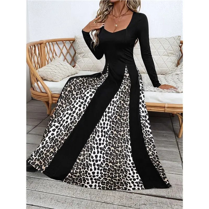 CYL-Womens Casual Dresses Smocked Crewneck Up Long Sleeve Waist A-Line Mini Dress