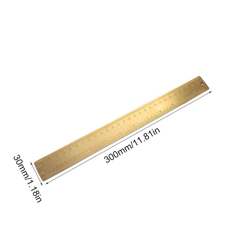 30cm / 11.81in Brass Vintage Straight Ruler for Line Drawing, Metal Copper Measuring Tool for Woodworking