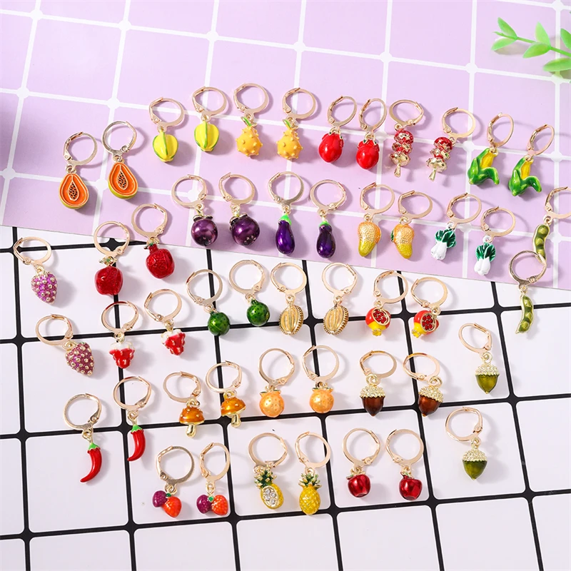 Modische Frucht-Ohrringe für Damen, Erdbeere, Apfel, Mais, Chili, Hängeohrringe, Mädchen, Party, Festival, Schmuck, Geschenke – Detail 2