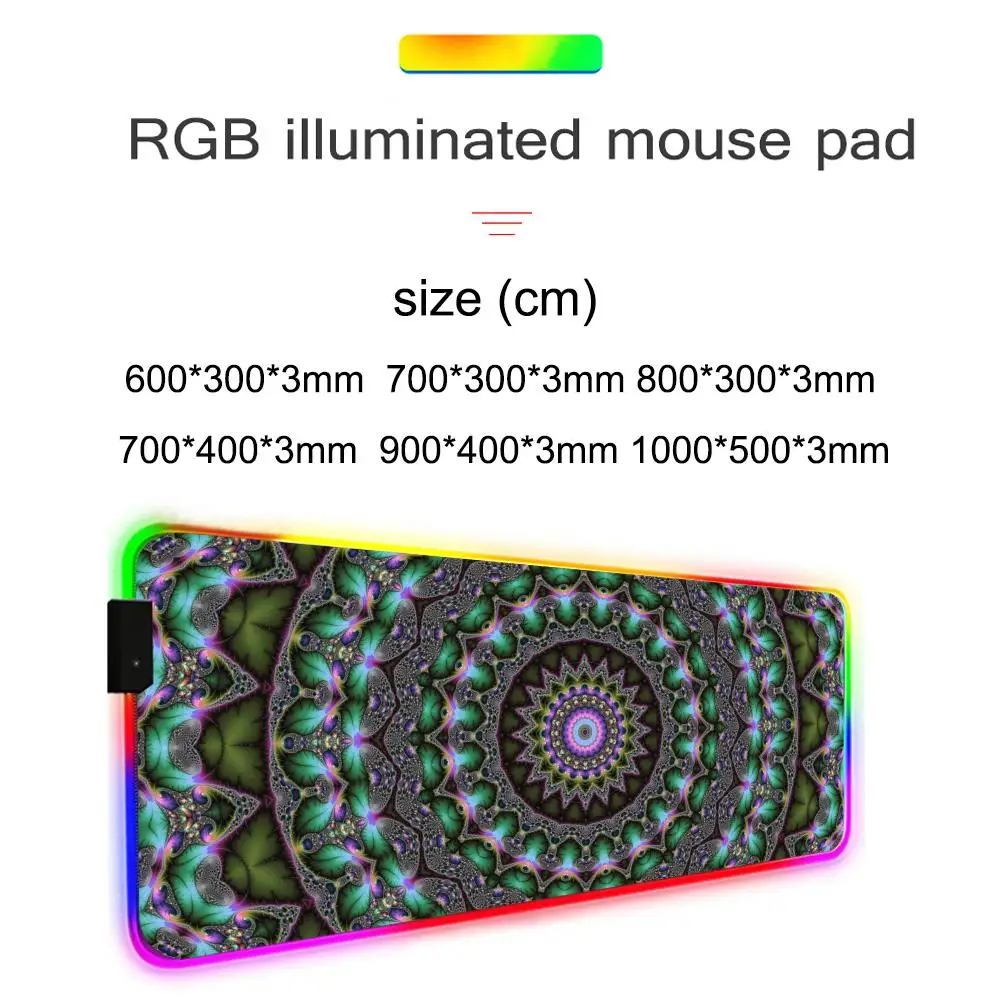 Mandala arte papel de parede mouse pad rgb gaming mousepad grande led tapete de mesa do computador luminoso mouse pad grande teclado tapetes de mesa