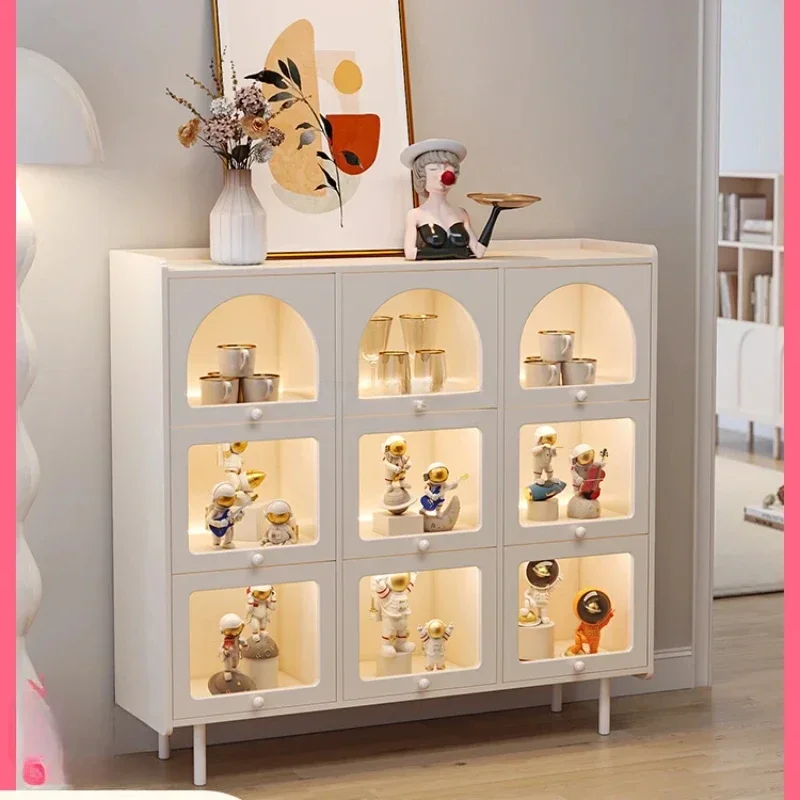 

Cream wind drawer display cabinet, living room storage small vertical cabinet