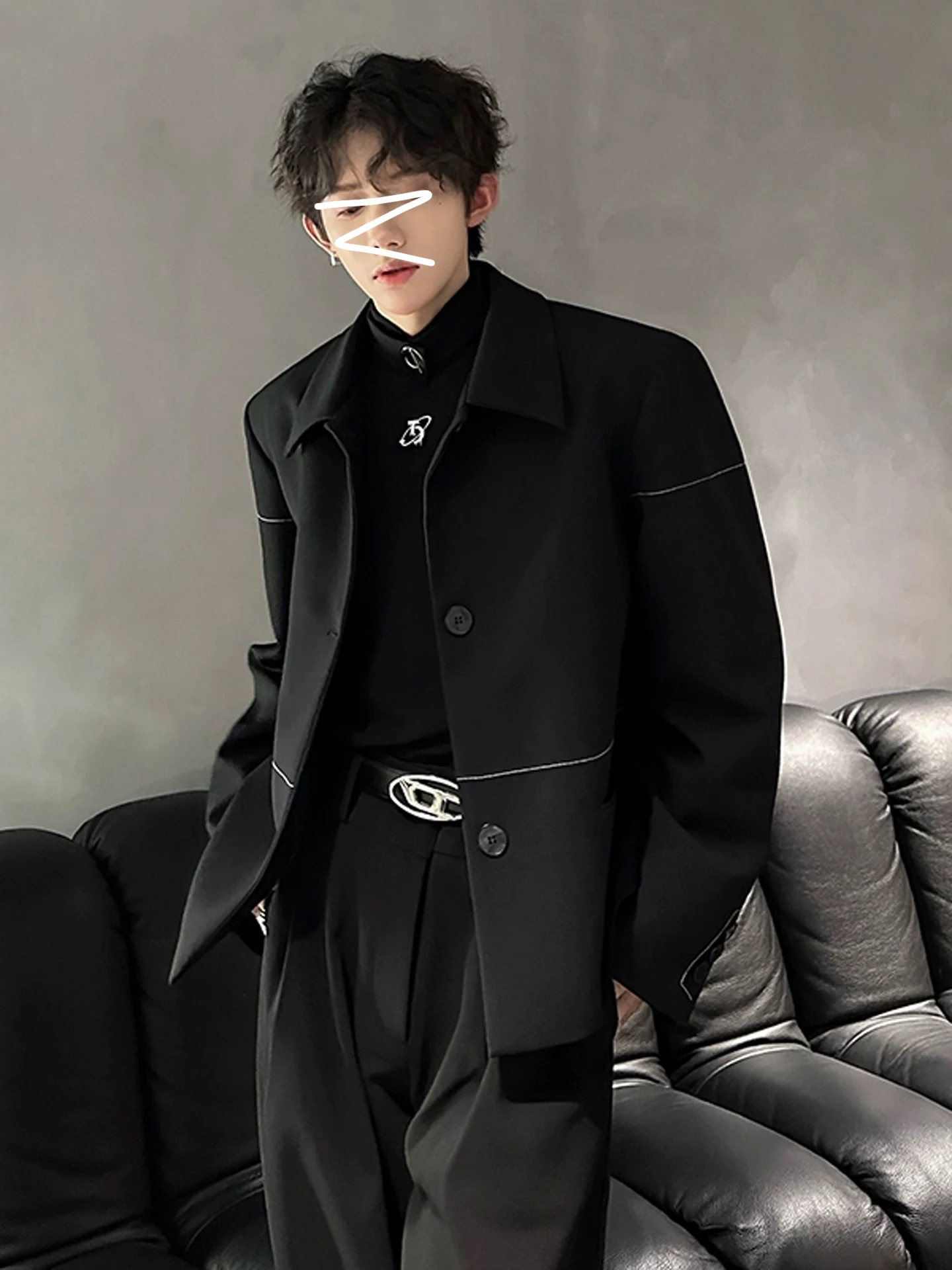 

Shoulder Padded Men's Suit Jacket Classic Style Korean Version Trendy Brand Casual Single-Breasted Long Sleeve Pure Color