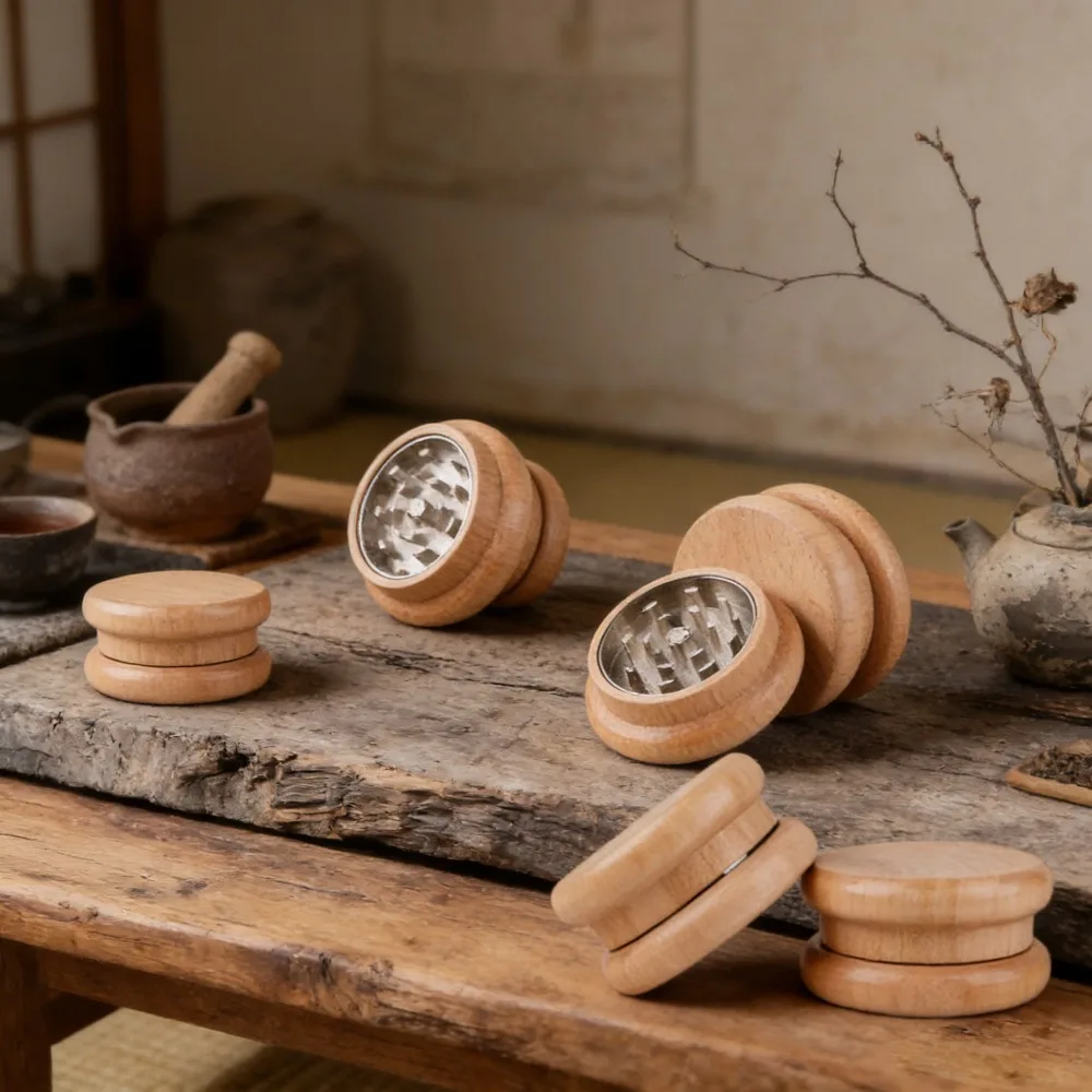 

Classic Wood Grain 53mm Two Layer Herb Grinder Durable Metal Smoking Accessories Hand Grinding Gadget