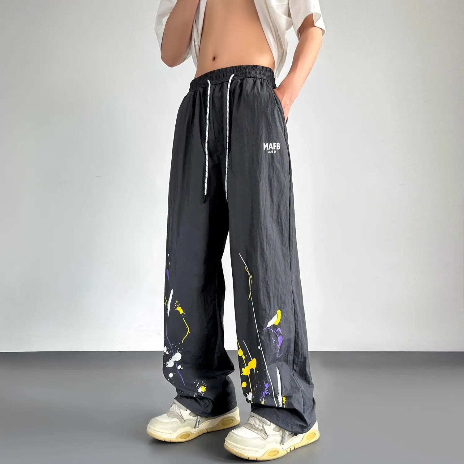 

Graffiti Thin Baggy Casual Straight Pants Man Summer Low Price Stylish Original Clothing Vintage Y2k Cheap Long Trousers for Men