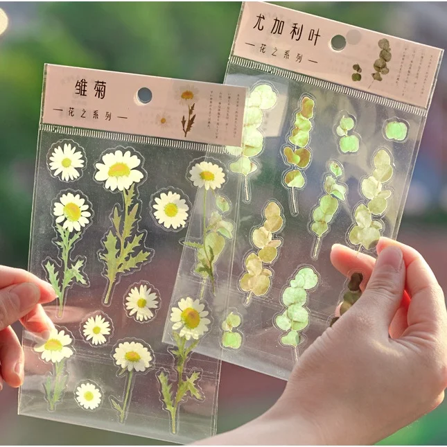 Retro Journal Stickers Plant and Flower Stickers PET Waterproof Transparent Floral Patterns DIY Photo Album Decoration Stickers