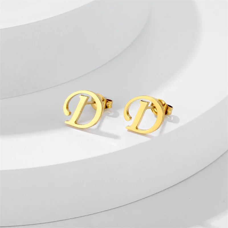 Stainless Steel 26 A-Z Initial Letter Stud Earrings Small Tiny Alphabet Name Earrings Gold Color DIY Pendientes Brincos Dropship