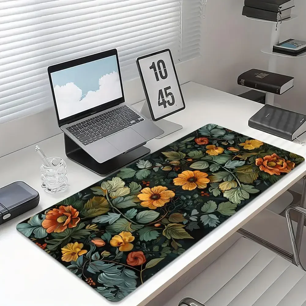 レトロフラワーアートレンダリングマウスパッドデスクマットゲームマットゲーマーPCアクセサリーキーパッド拡張パッドゴム滑り止めオフィスパッド