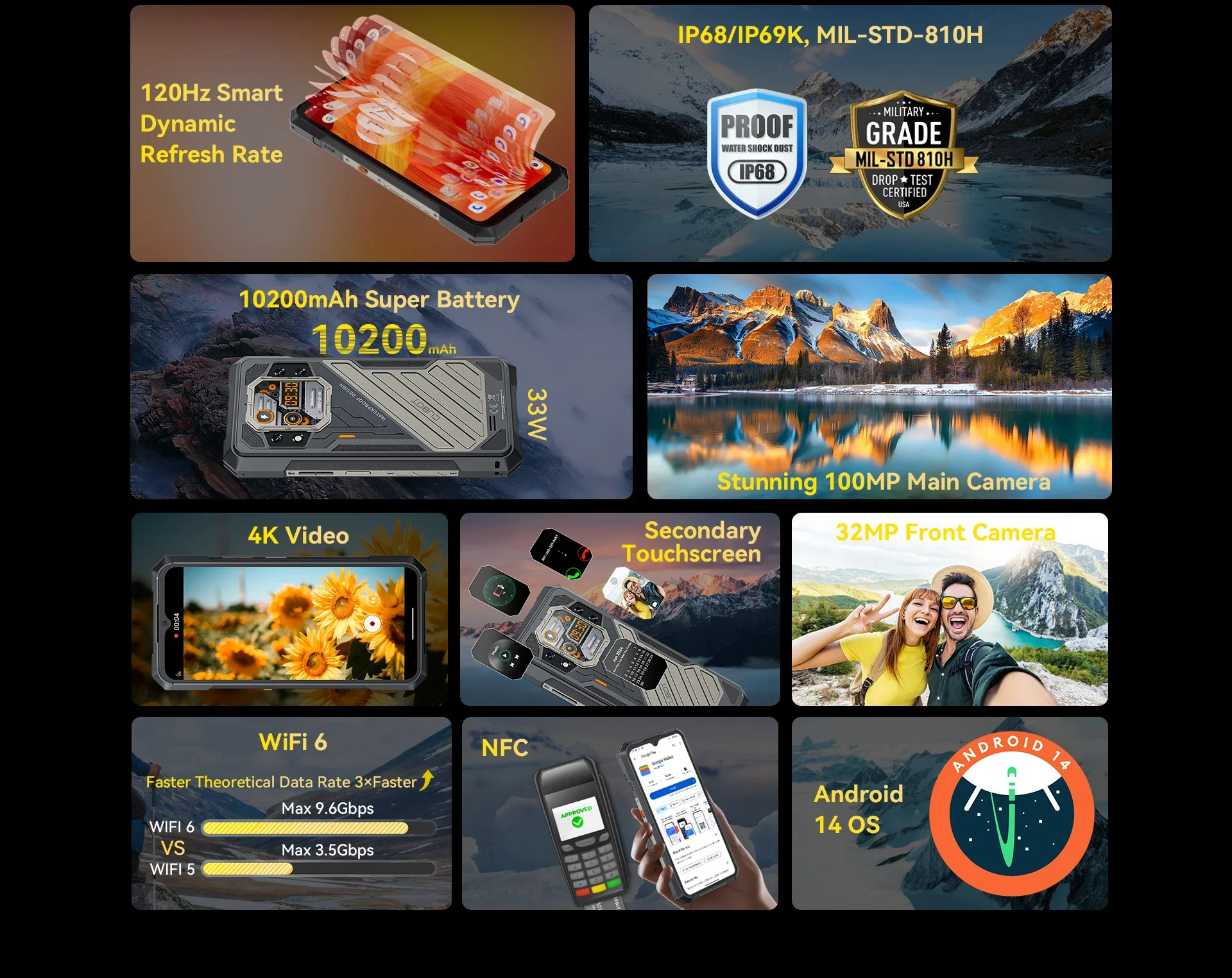 هاتف Cubot KingKong X الوعرة، شاشة Helio Dimensity 7050 120 هرتز 6.58 بوصة، هاتف ذكي رفيع للغاية بقدرة 10200 مللي أمبير في الساعة NFC 5G ثلاثي المقاوم #2