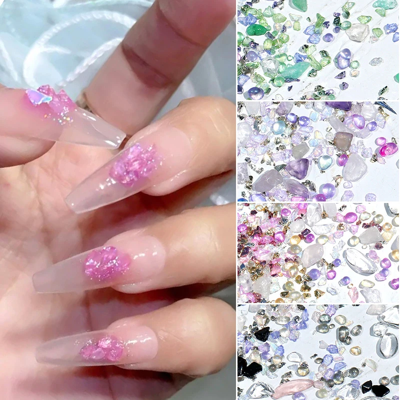 3D Gradient Glitter ไม่สม่ำเสมอ Batu Kaca Rhinestone Flakes ลูกปัดบดหินเล็บตกแต่งศิลปะ UV Gel อุปกรณ์เสริม