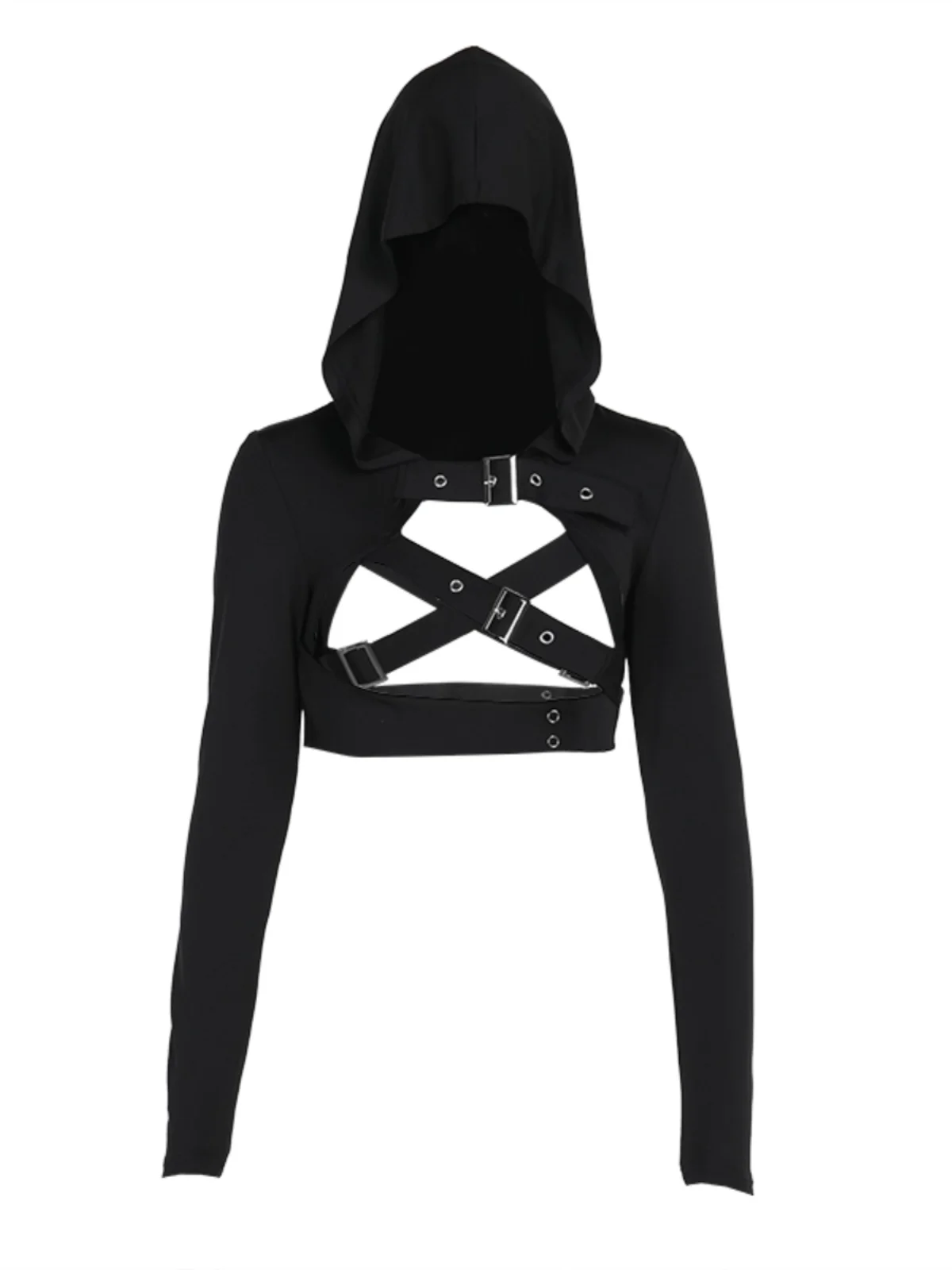 

Wannathis loween Punk Sle Hooded Gothic k ort Outerwear Hollow out Sexy Top Women's Faion Slim Fit Polyester Fiber