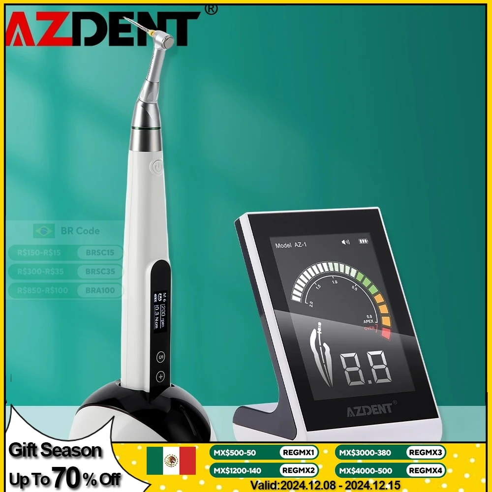 Azdent Dental Root Canal Endo Motor with Apex Locator Cordless 16:1 Contra Angle Endodontic Treatment Equipment Set Endo Kit New