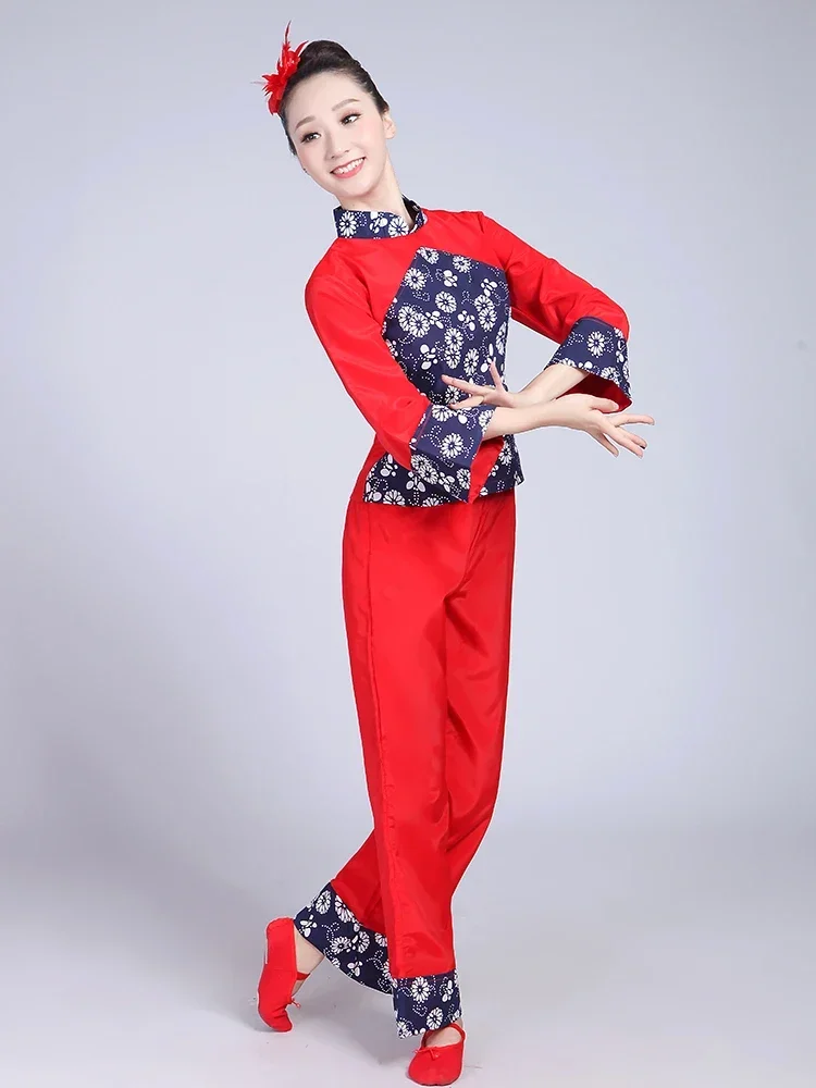 중국어 번체 Yangko 댄스 민속 복장 여성 중국 스타일 Hanfu 고전 무용 의상 축제 복장 허리 드럼 슈트