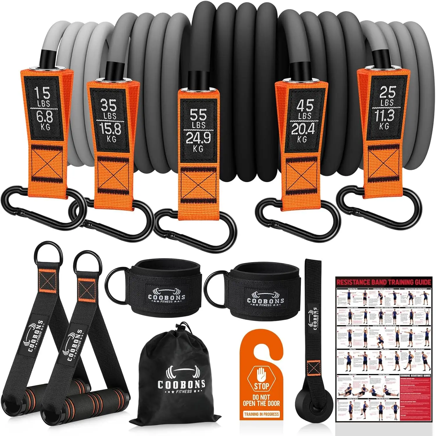 Resistance Bands with Handles, 175lb Exercise Bands for Working Out, Fitness Bands, Workout Bands with Door Anchor and Ankle Str