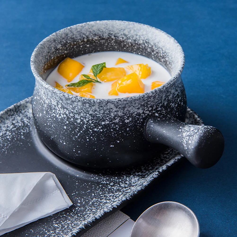 

1Pcs Handle Ceramic Bowl Matte Fashion Asymmetric Salad Dish Soup Rice Noodles Appetizer Tableware for Restaurant Home
