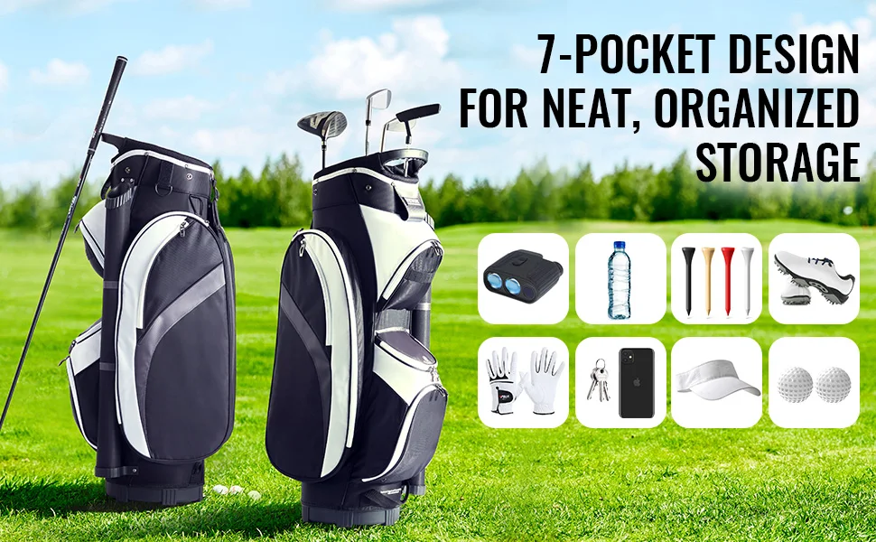 SucceBuy Golf Cart Bag 36” Multiple Pockets Premium Nylon Cart Bag Durable Golf Bags for Men Women Black Color-Block