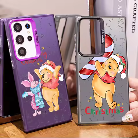 Pooh Bear Christmas For Samsung Galaxy S24 S23 S22 S21 S20 Note 20 Ultra Plus FE 5G Colorful Silver Funda Phone Case
