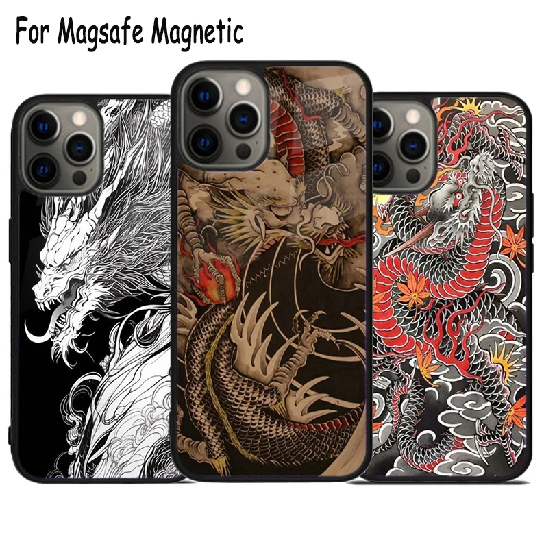 Yakuza Dragon Tattoo Wireless Charge Magsafe Phone Case For iPhone 15 16 14 13 11 12 Pro Max Plus Magnetic Bumper Cover