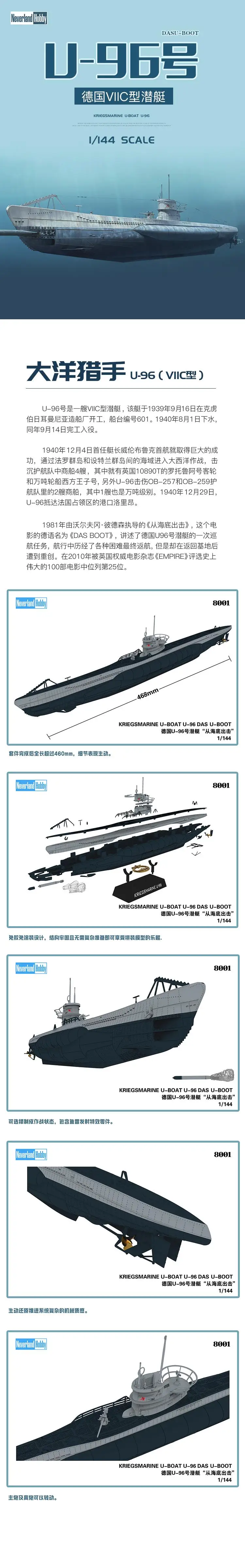 Neverland Hobby 8001 1/144 Scale Kriegsmarine U-Boat U-96 `DAS U-BOOT Model Kit