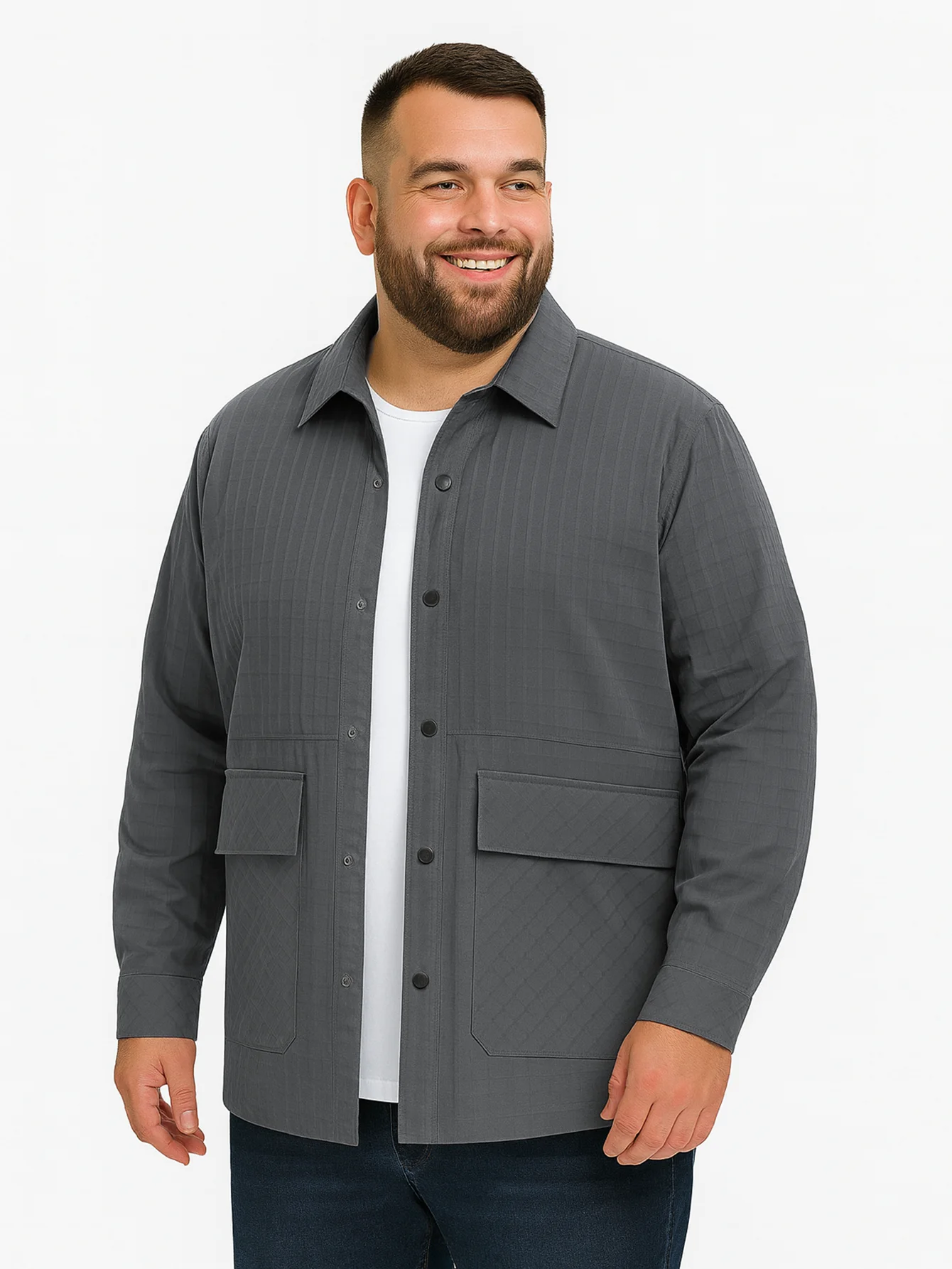 

Men's Plus-Size Plaid Jacket - Featuring a classic loose fit, button closure, multiple pockets and a polyester lining. This soli