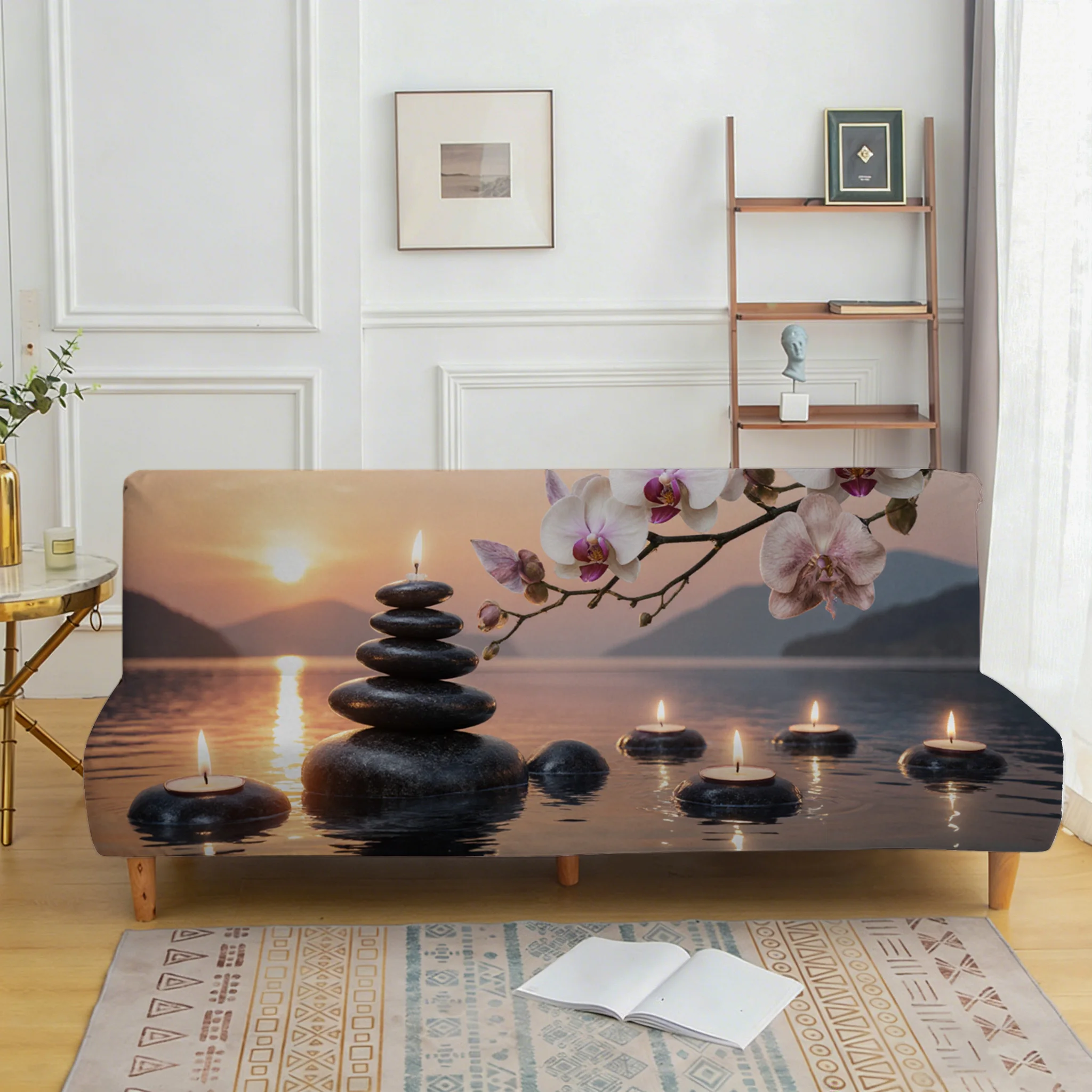 

Эластичный чехол для дивана в гостиную, чехол для дивана с принтом в стиле дзен-ландшафта, универсальный эластичный нескользящий чехол для дивана.