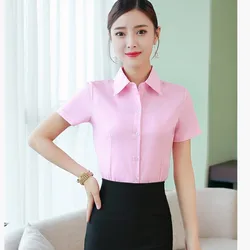 Fashion White Shirts Woman 2023 Autumn Short Sleeve Blouse Solid Ladies Tops OL Female Clothing  Basic Work Shirt Women's Blouse