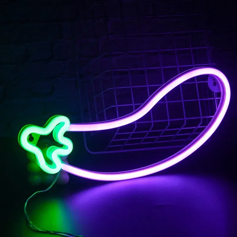 Eggplant Neon Lights LED Neon Signs Art Wall Decorative Lights for Christmas Kids Bedroom Birthday Holiday Decor Bar Sign Led