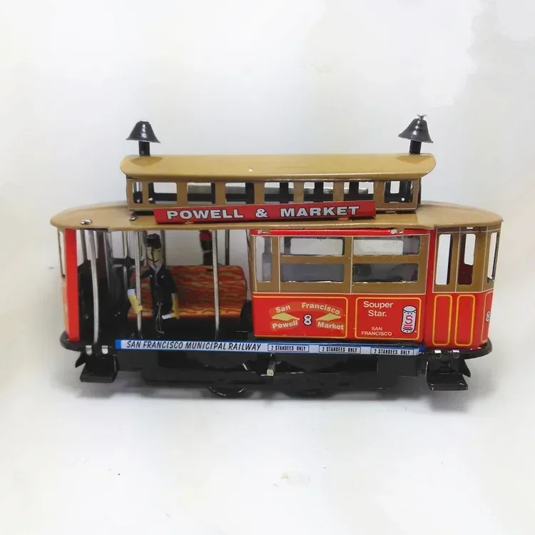 [Funny] Adult Collection Retro Wind up toy Metal Tin Los Angeles trolley Mechanical toy Clockwork toy figures model  kids gift