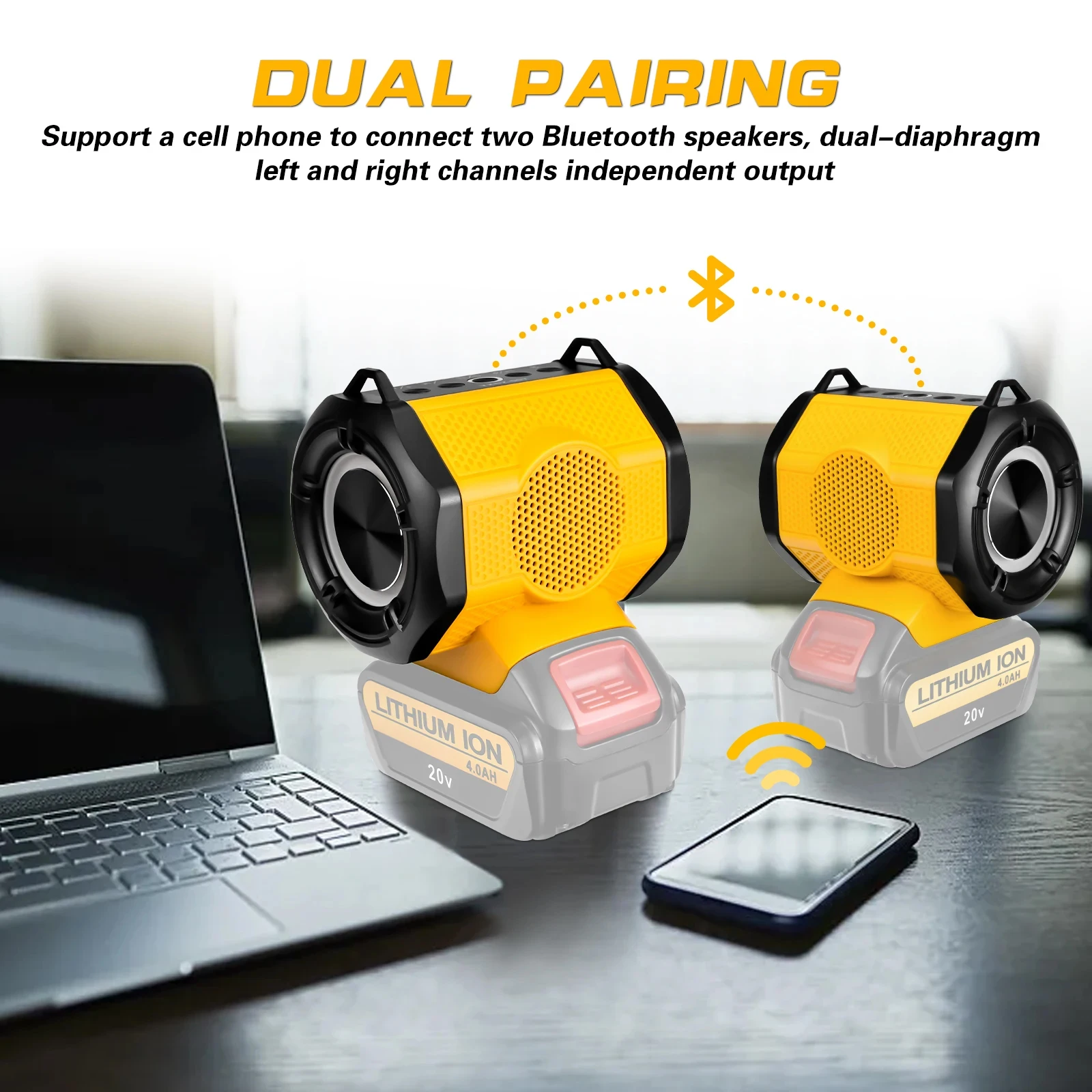 Speakers for Makita/Dewalt/Milwaukee/Bosch 18-20V Lithium Battery Outdoors Surround Loudspeaker Bluetooth-compatible Power Tool