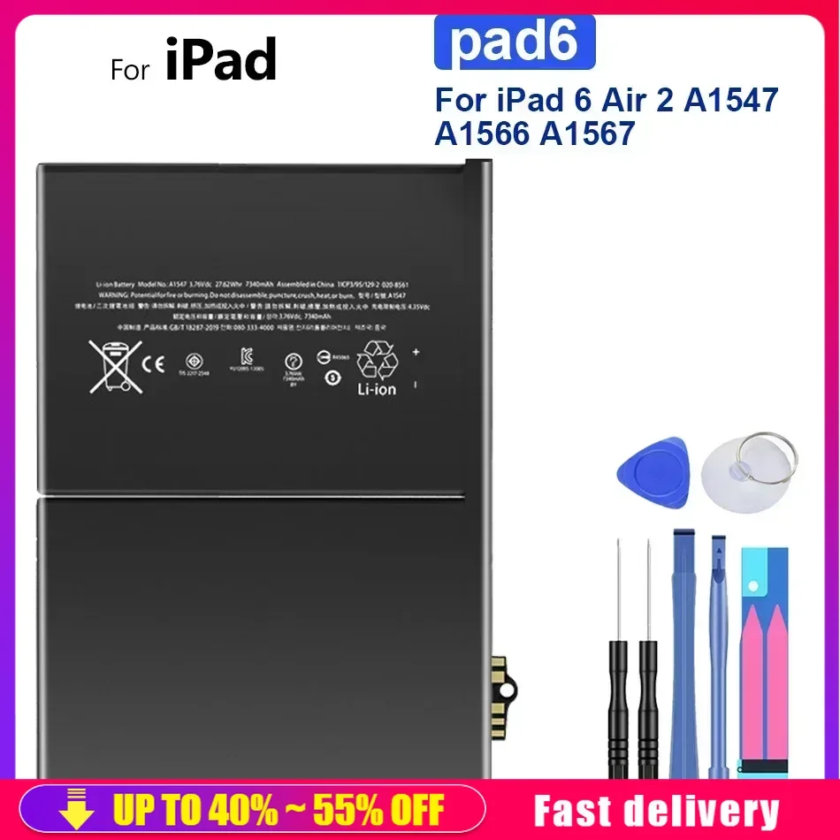 For Pad6 7340mAh Rechargeable Portable Battery For Apple iPad 6 Air 2 IPad6 Air2 A1547 A1566 A1567 Batteries