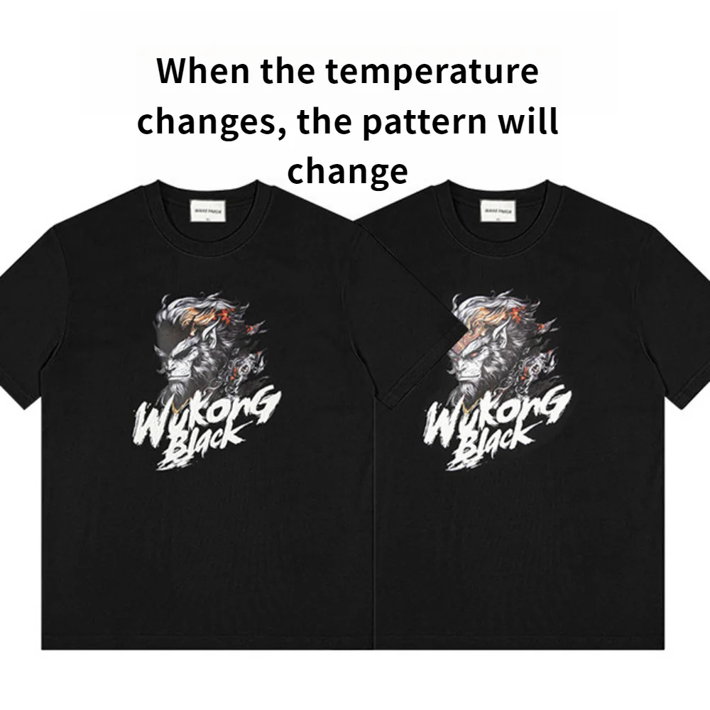 

Hi-tech Temperature Change Pattern T-shirt Men Role Playing Games Black Myth Wukong Print Tees High Quality Cotton Short Sleeve