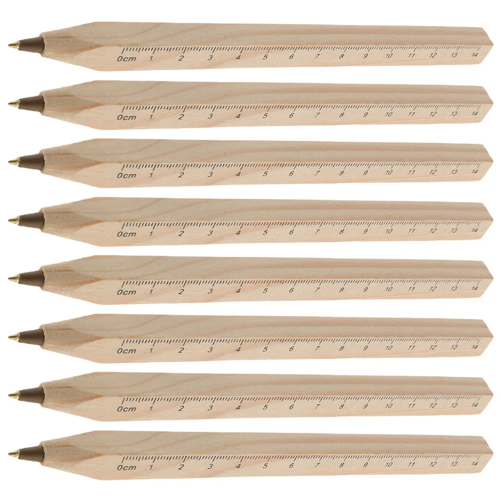 8Pcs Solid Wood Ballpoint Pen Set Featuring Ruler Function Ergonomic Square Shape Seamless Writing Experience Executive
