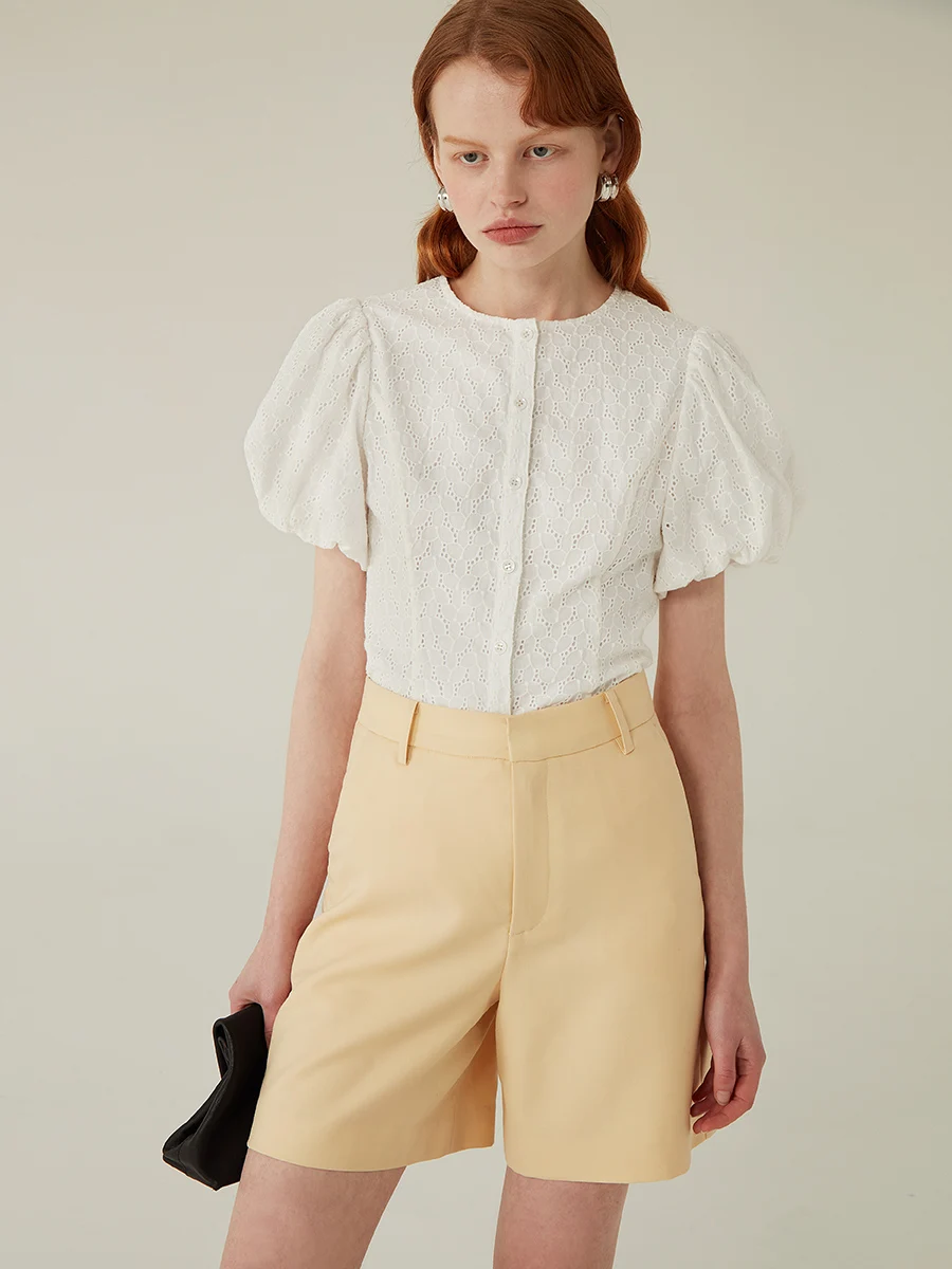 

Женская дизайнерская блузка Princ Sle ort Sve Bubble из белого хлопка с вышивкой, топ с коротким рукавом