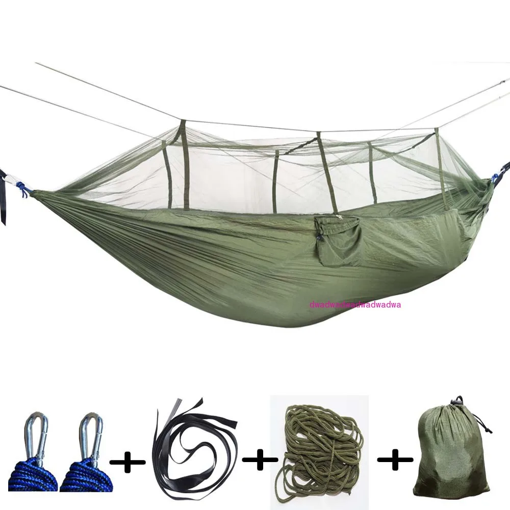 Single double multifunctional parachute cloth swing hammock, mosquito net hammock, army green